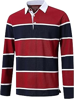Men's Polo Shirt Long Sleeve Striped Dry Fit Casual Collar Pique Golf Polo Shirts for Men