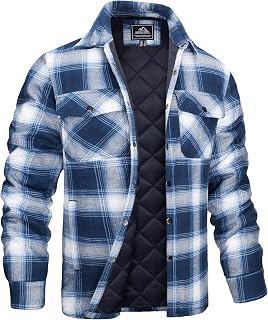 MAGCOMSEN Men's Flannel Shirts Long Sleeve Quilted Lined Warm Winter Coat