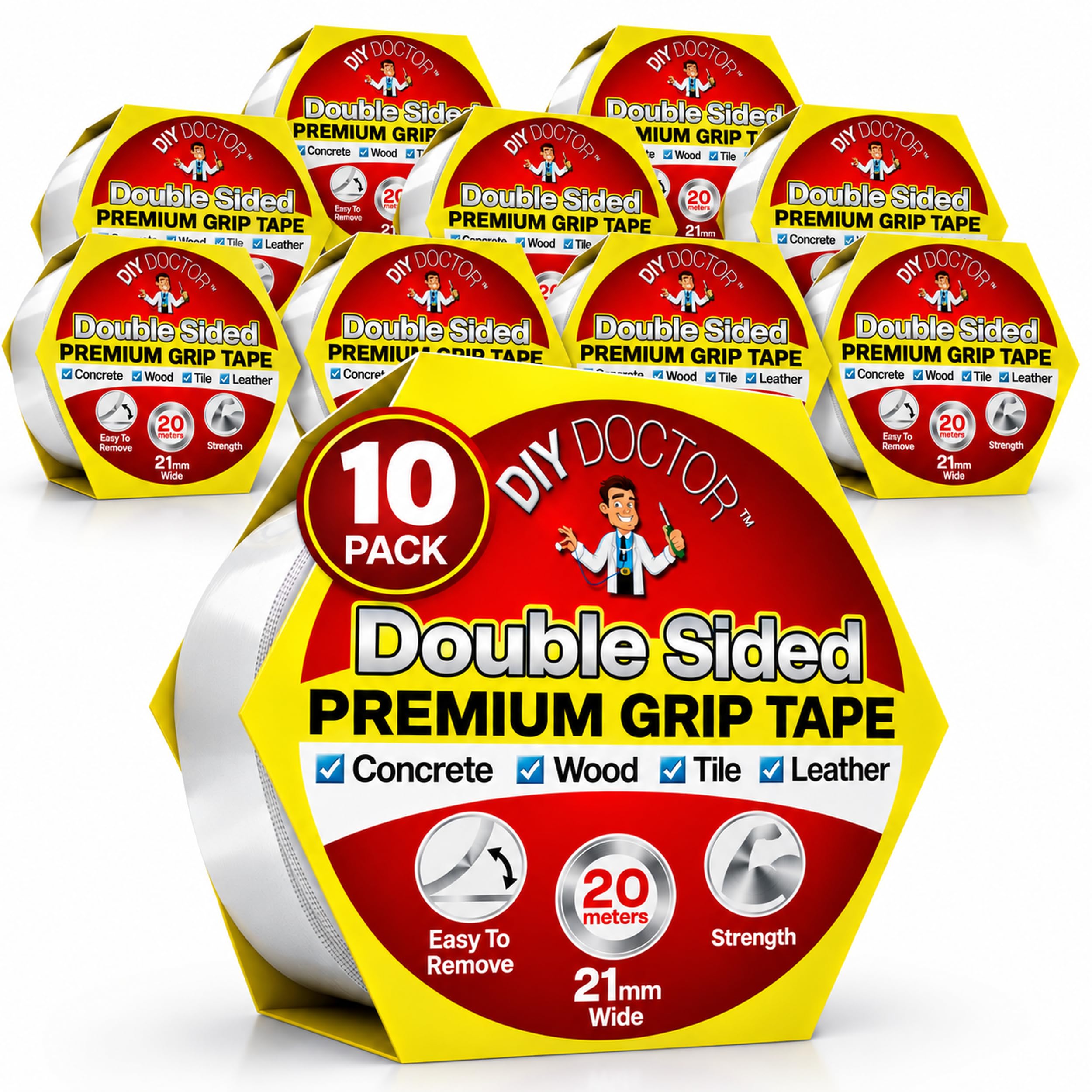 DIY Doctor Heavy Duty Double Sided Carpet Tape, 20m x 21mm, 10 Pack
