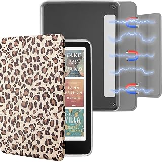 Litvana Detachable Magnetic Case for 7'' Kindle Paperwhite 12th Gen 2024 and Kindle Colorsoft Signature Edition, Slim PU Shell Cover Case with Auto Wake/Sleep, Leopard