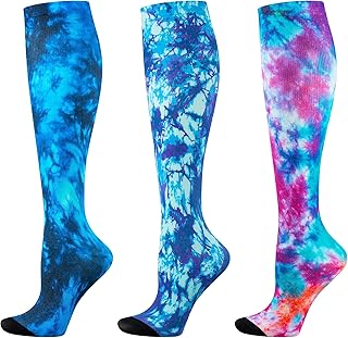 Compression Socks for Men and Women, 20-30mmHg, Ideal for Nurses, Travel, Pregnancy, 3 Pairs Tie Dye, M