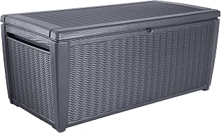 Keter Sumatra cushion box, cushion box for outdoor use, 511 L, weatherproof, grey, lid with gas lift, external dimensions 147.3 x 75.3 x 16.7 cm, seating for 2 people, graphite