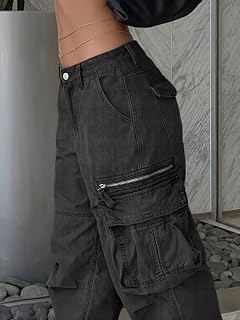 EMMIOL Jeans cargo larghi vintage lavati, 1-nero, L