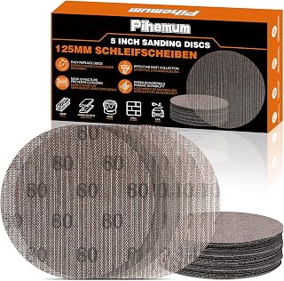 pihemum 60 Pcs Mesh Sanding Discs 125mm 80-400 Grit | Hook and Loop Alumina Net Sandpaper Orbital Sander Wood Metals Automotive Polishing Rust Removal