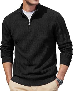 TACVASEN Men's Knitted Jumper with 1/4 Zip