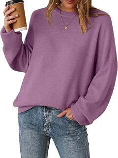 Arach&Cloz Women's Oversized Wool Blend Pullover Autumn Winter Round Neck Long Sleeve Sweater