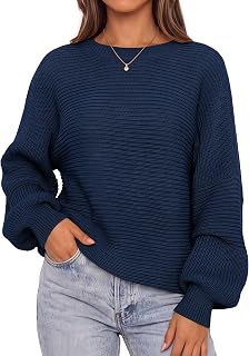 PRETTYGARDEN Maglioni da donna a maniche lunghe a lanterna 2024 autunno casual girocollo allentato oversize a costine maglione maglione maglione top