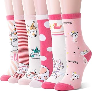 Girls Cotton Socks Soft Cotton Novelty Socks Cute Animal Pattern 6 Pairs