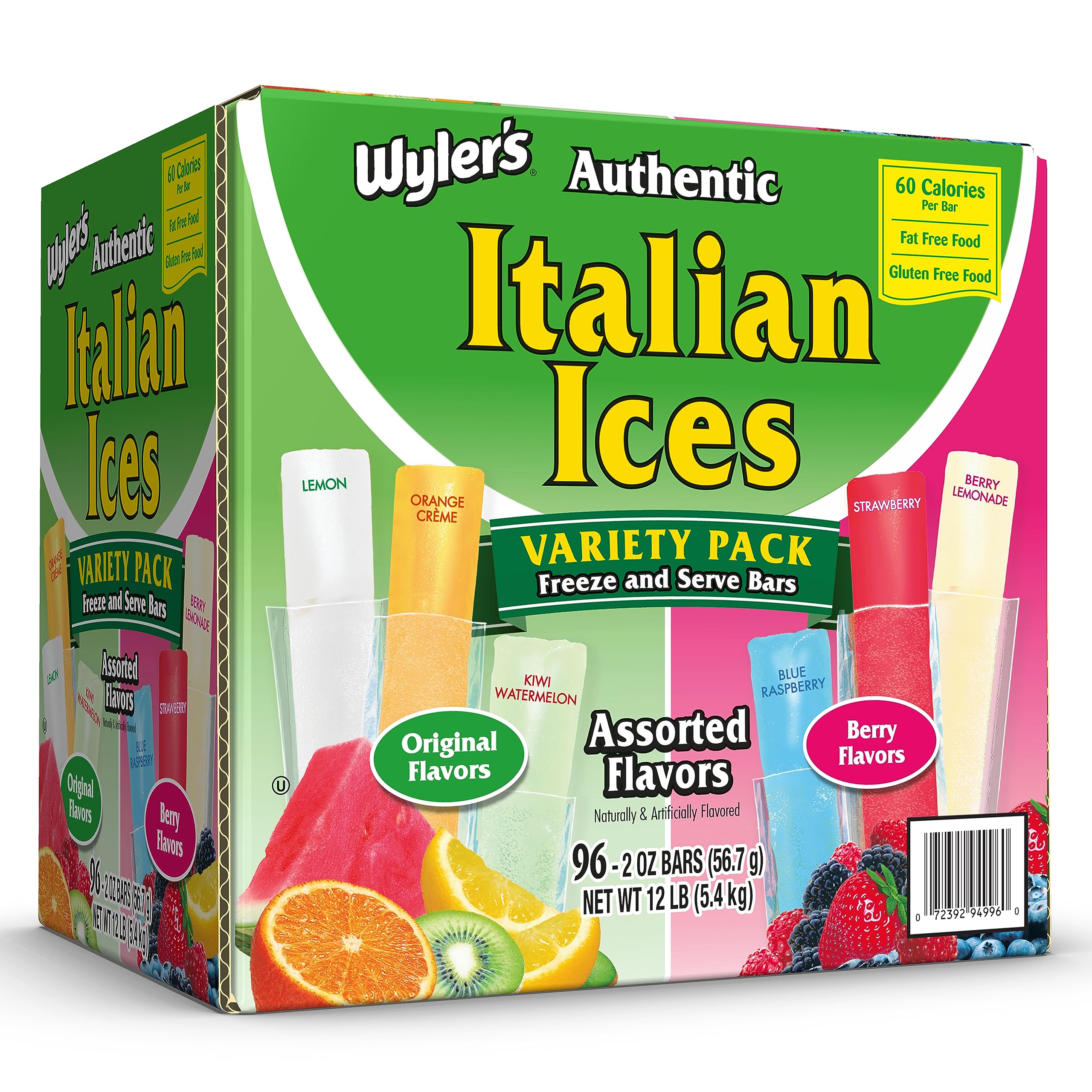 Wyler's Authentic Italian Ice Freezer Pops, Variety Pack, 96 Count | 2 oz Freeze