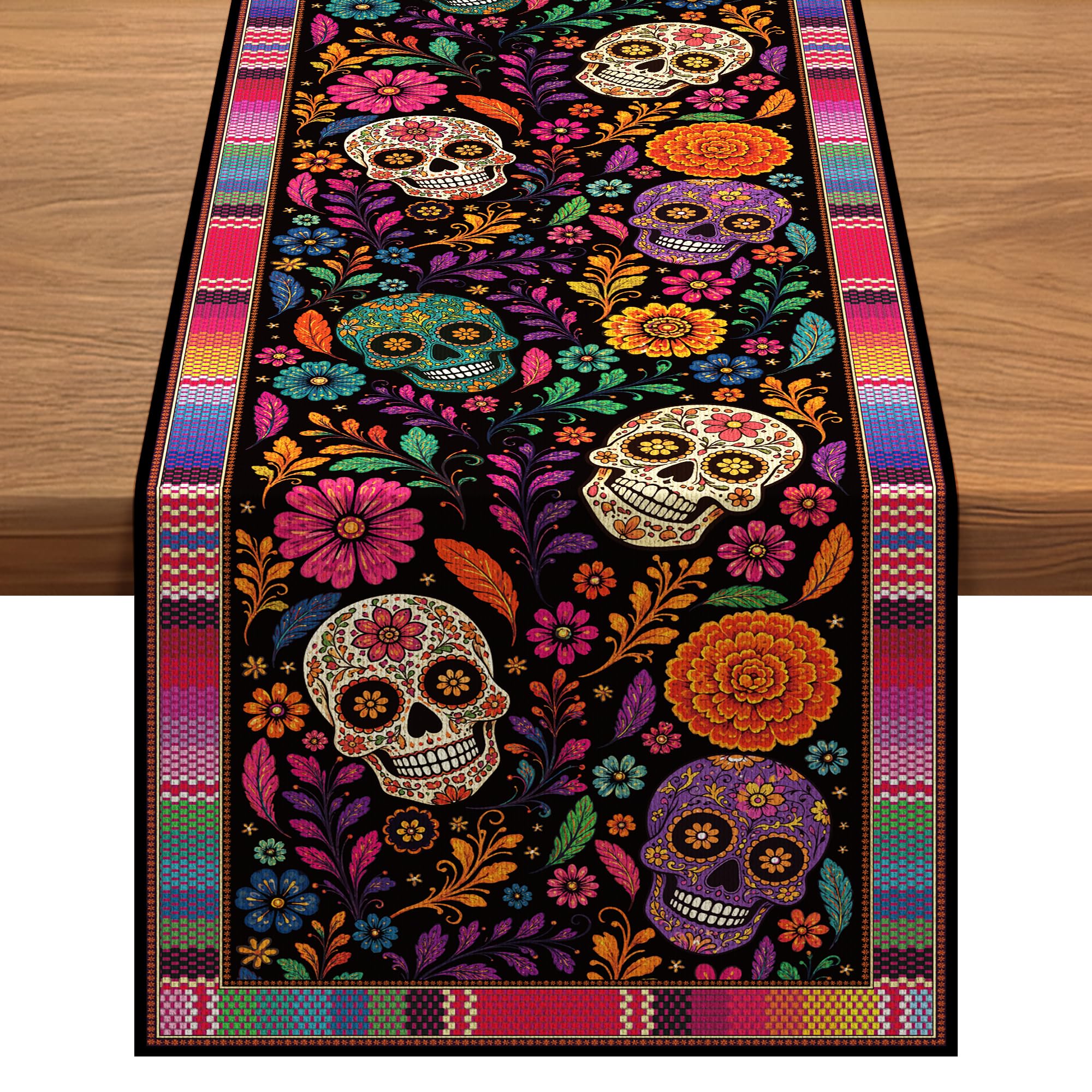 Dia De Los Muertos Decoration, Sugar Skull Day of the Dead Table Runner | 14x84”