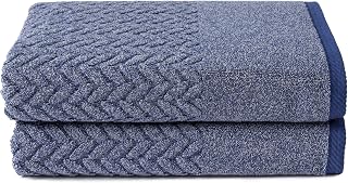 Texere 100% Organic Cotton Bathroom Towel, Textured Jacquard 650 GSM Premium Large Bath Towel Sets - Extra Absorbent Quick Dry and Plush (Cable, Estate Blue, 2 Bath Towels)