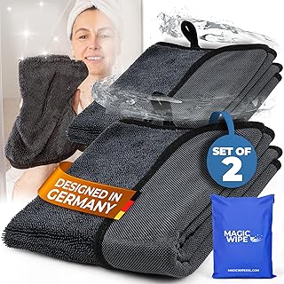 Magicwipe® Bathroom Drying Cloth XL (40×60 cm, 2 Pack) – Removes Limescale & Hard Water Stains in Seconds with Just Water – Streak-Free for Shower Glass & Tiles – Reusable Microfibre Cloth