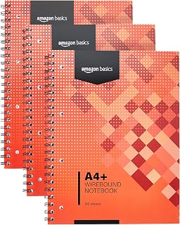 Amazon Basics A4 Notebook, 200 Pages, Dotted, Red, Pack of 3