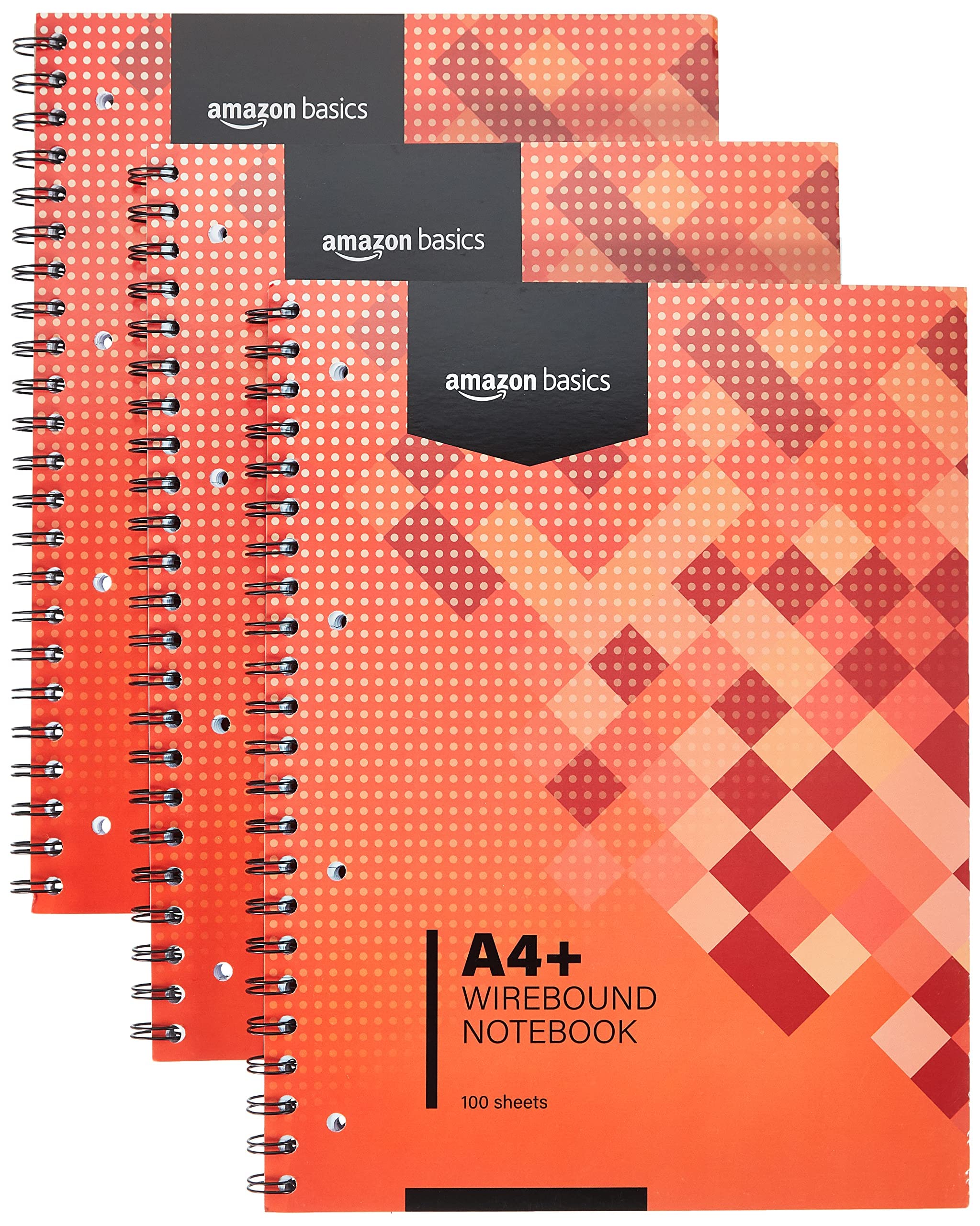 Amazon Basics A4 Notebook, 200 Pages, Dotted, Red, Pack of 3