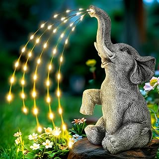 GIGALUMI Upgraded Elephant Statue Garden Decoration, Gifts for Mum, Gifts for Women, True Watering Elephant Figure Solar Powered LED Lights, Garden Decorations for Patio(10.6 Inch/ 27 cm)