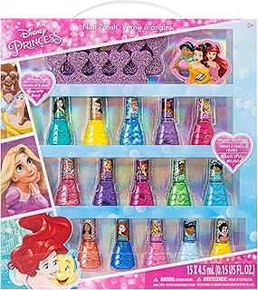Disney Princess Nail Polish Set, 15-Piece Peel-Off with Toe Spacers