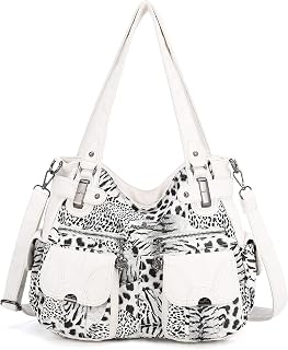 Angel Kiss Women's Designer Handbag Large Double Zipper Multi Pocket Washed Leather Purse