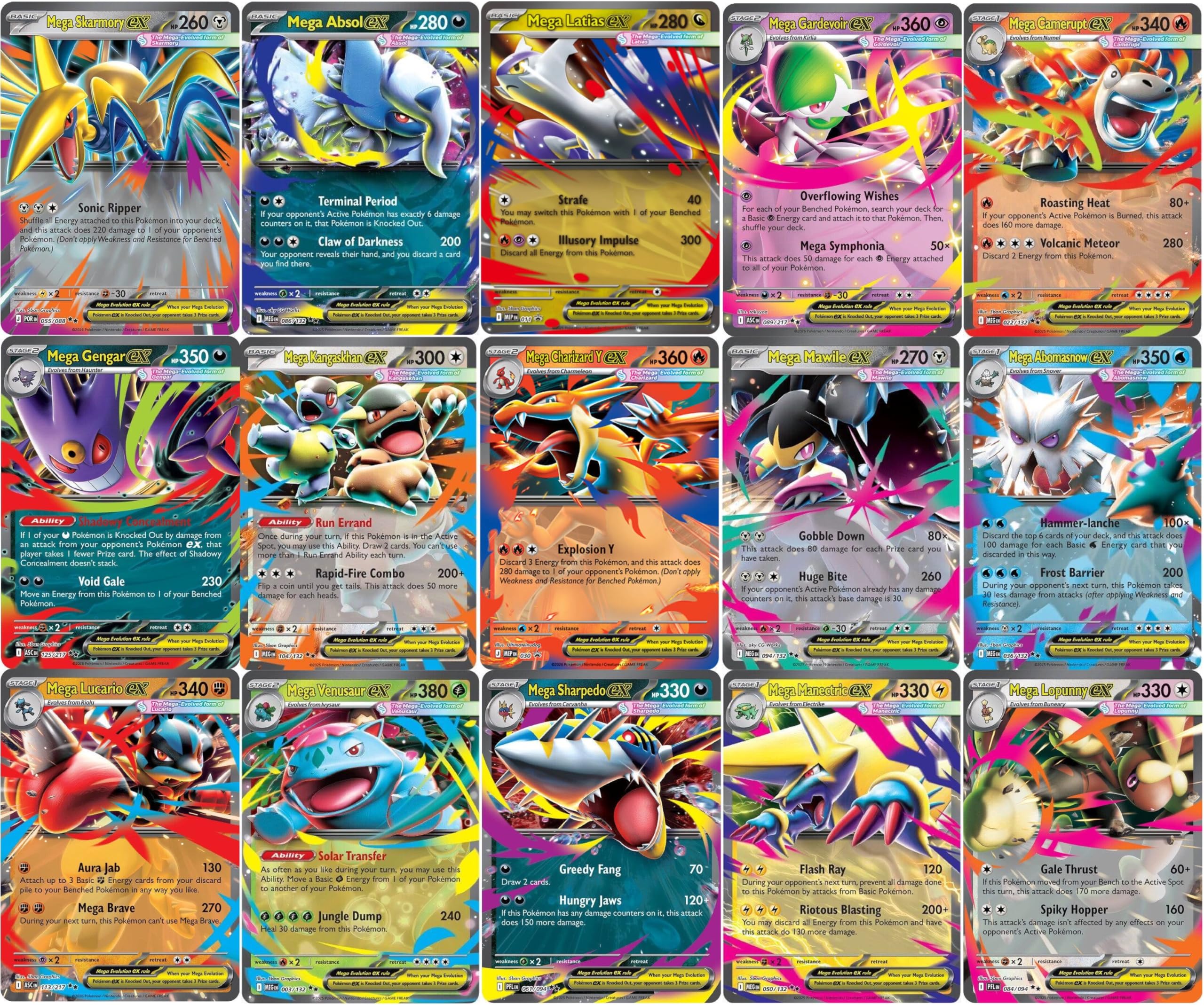 5 Pokemon - Mega Evolution ex Ultra Rare Card Lot - Assorted Variety - No Duplic
