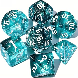 CiaraQ Polyhedral Dice Set for Dungeon and Dragons MTG Table Games | Acrylic Role Playing Dice for D&D with Black Velvet Bag – Translucent Teal – Standard Size – Ages 14+
