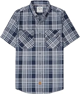 Dubinik® Mens Short Sleeve Button Down Two Pockets Soft Vintage Regular Fit Vintage Fishing Casual Shirts