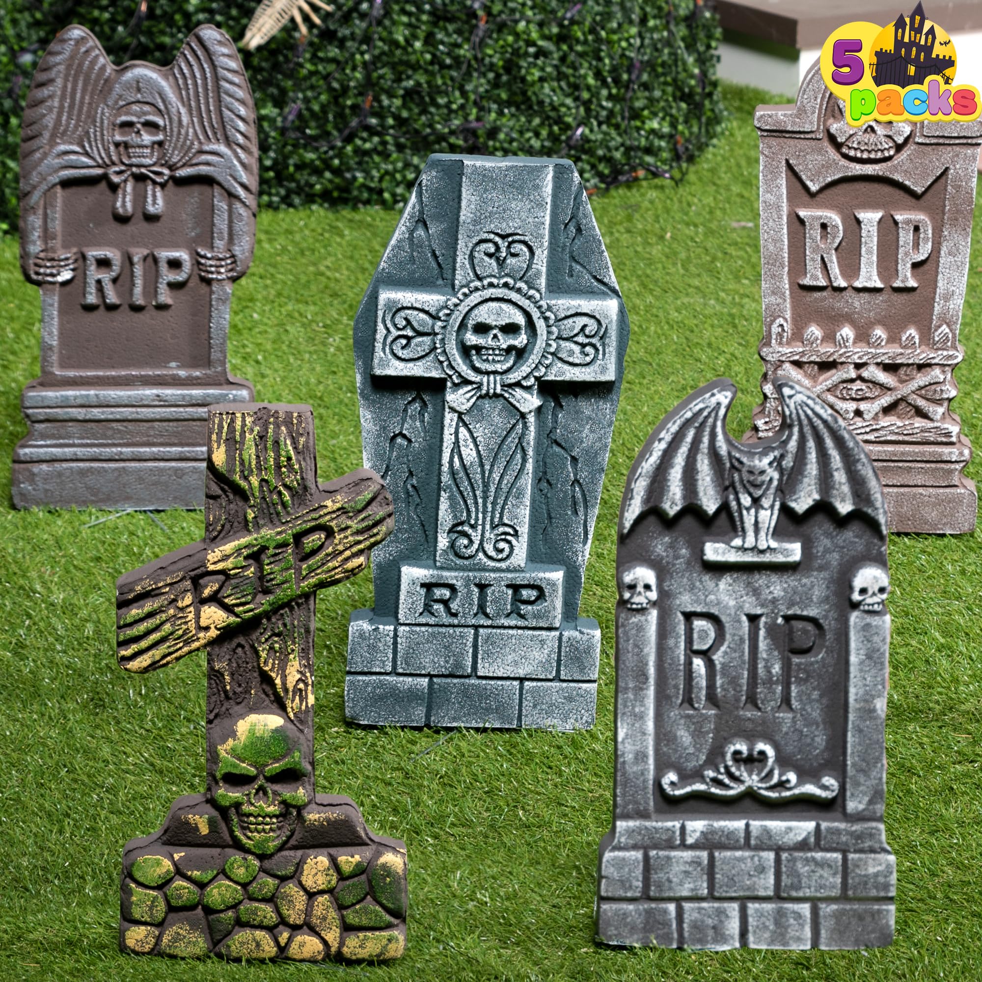 JOYIN 17” Halloween Foam RIP Graveyard Tombstones (5 Pack), Halloween Tombstones