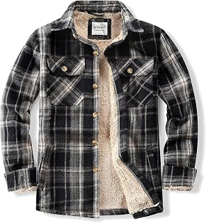 WINDFIT Men's Cotton Sherpa Button Down Flannel Shirt Jacket Plaid Shirt