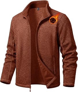 MAGCOMSEN Giacca in pile da uomo, leggera, con cerniera intera, casual, morbida, calda, invernale, con cerniera, con tasche