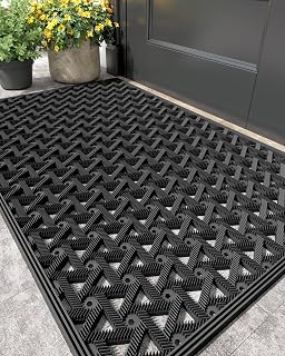 Color&Geometry Door Mat Outside Entrance with Drainage, 24"X36" Black | Rubber Heavy Duty Dirt Trapper Waterproof Outdoor Welcome Mat, All Weather for Front Back Door Patio Entryway Entry