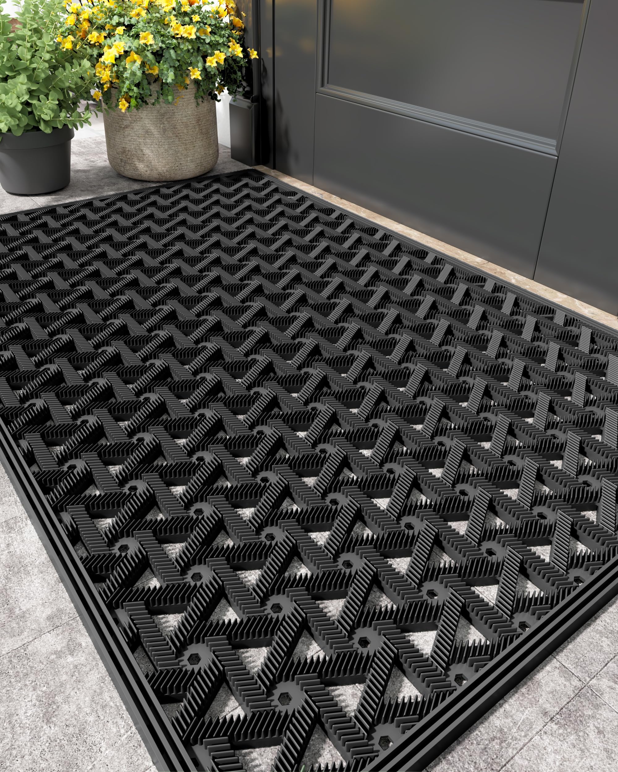 Color&Geometry Door Mat Outside Entrance with Drainage, 24"X36" Black | Rubber H