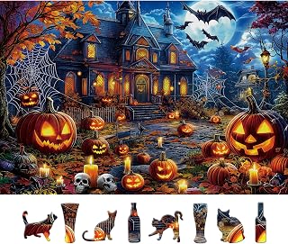 500 Piece Halloween Puzzles for Adults, Spooky Haunted House Jigsaw Puzzle with Jack-o-Lanterns, Bats and Skulls, Fall Puzzle for Halloween Birthday Party Games Family