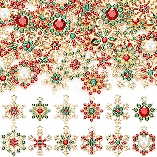 Landical 48 Christmas Charms for Jewelry Making Red and Green Xmas Pendant | Assorted Enamel Snowflake Christmas Jewelry Beads Bulk, for Holiday Bracelet Necklace Earring Keychain Craft Making Supplies
