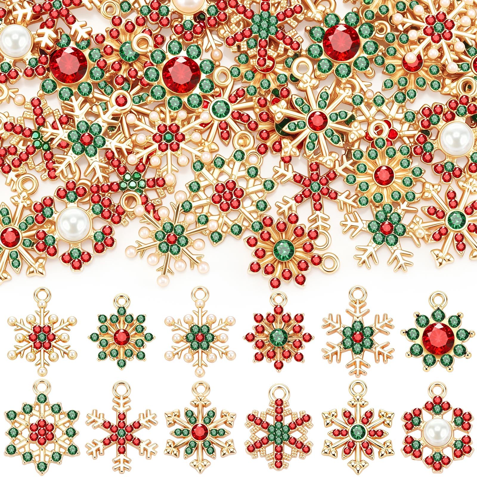 Landical 48 Christmas Charms for Jewelry Making Red and Green Xmas Pendant | Ass