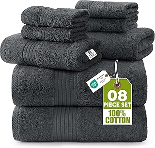 Utopia Towels 8 Piece Premium Towel Set, 2 Bath 2 Hand 4 Wash, Grey | 100% Ring Spun Cotton Premium Towel Set - Highly Absorbent, Soft & Durable, Ideal for Bathroom, Sports & Hotel