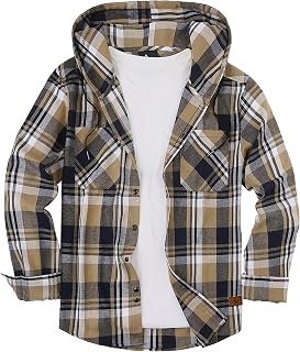 Flannel Hoodie for Men Casual Button Up Shirt Long Sleeve Plaid Hoodie with Pocket