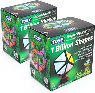 TOSY Magnet Pyramid Glow - 1 Cube Transforms into 1 Billion Shapes, 12 Pieces, 243 Rare Earth Magnets, Glowing, Holographic Design Magnet Tiles Creative Puzzle STEM/STEAM Toy, 2-Pack