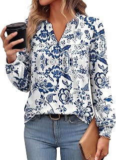 OFEEFAN Women's Long Sleeve Shirts Blouses Dressy Casual Fall Clothes