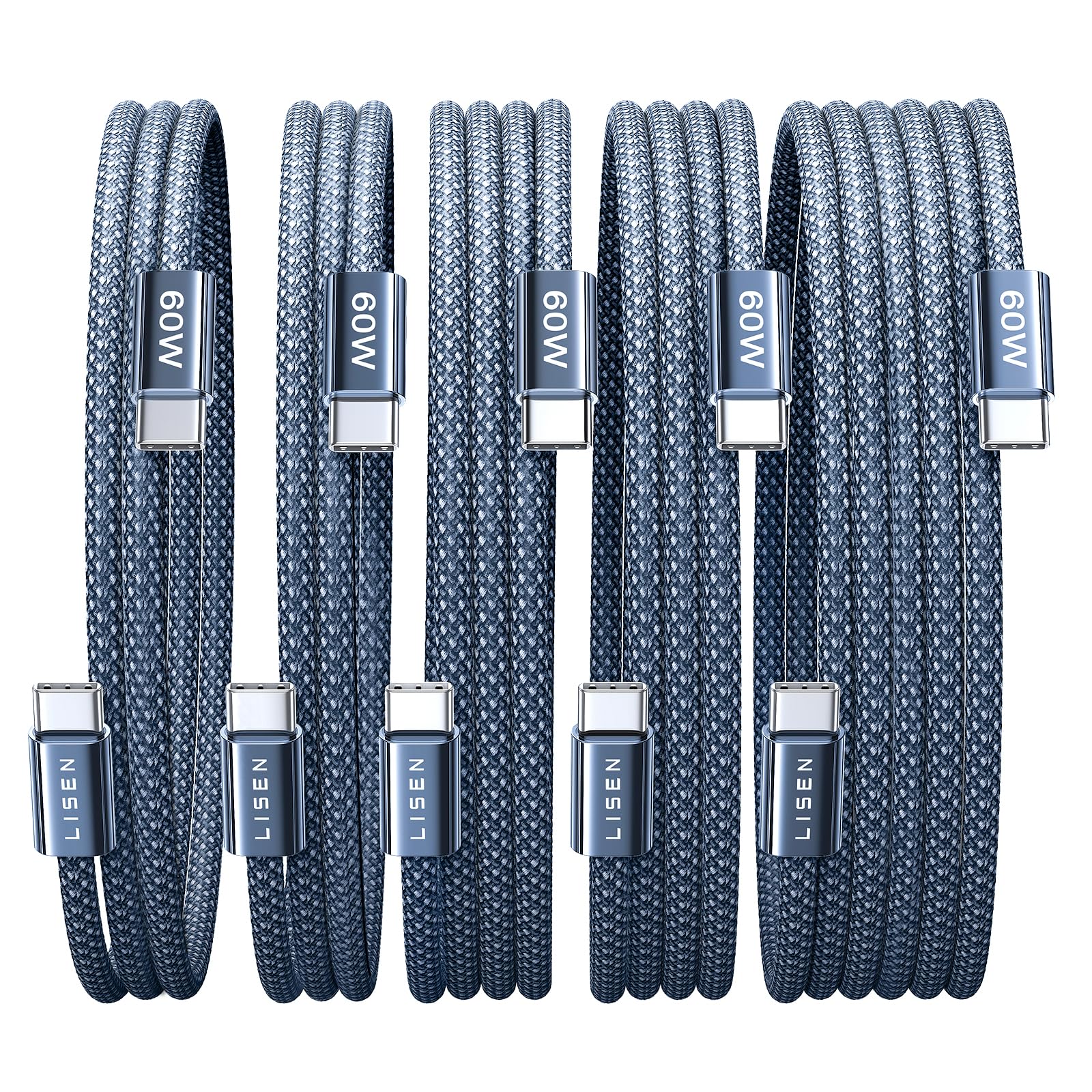 LISEN USB C Cable, 5-Pack [3.3/3.3/6.6/6.6/10FT] USBC to USBC Cable for iPhone 1