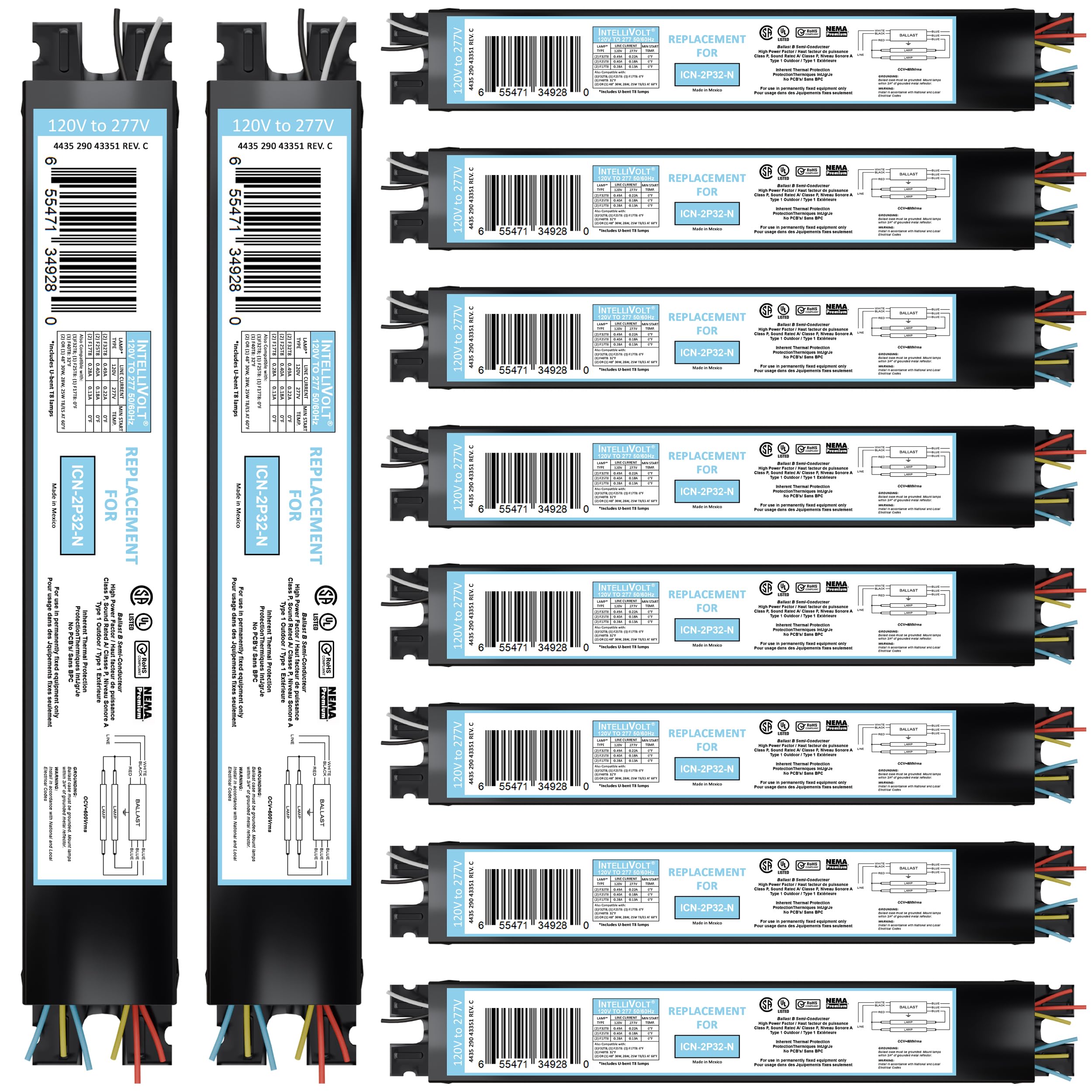 10 Pack - Replacement for ICN-2P32-SC 1 & 2 Lamp T8 Fluorescent Electronic Balla