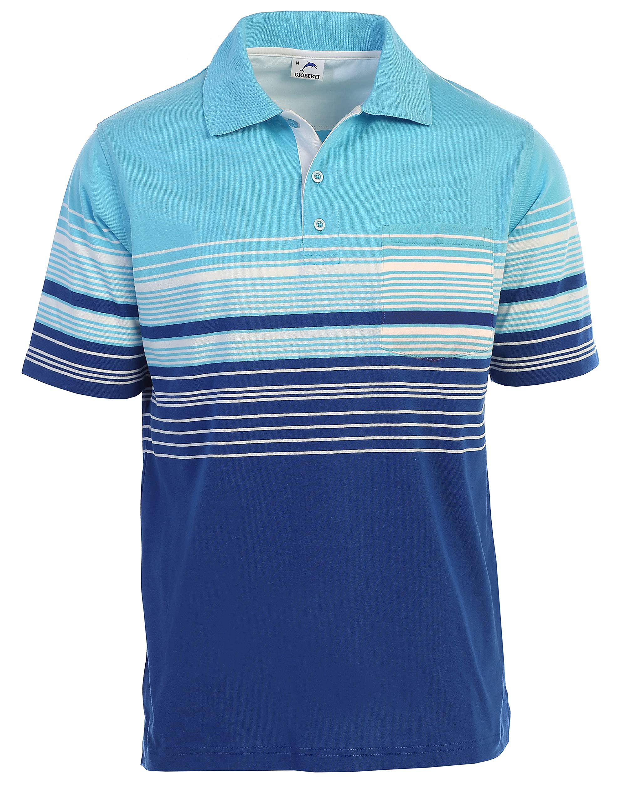 Gioberti Mens Striped Polo Shirt with Pocket - Yarn Dye