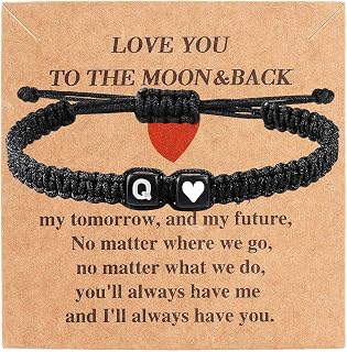 Valentines Day Gifts for Him Her Heart Love Letter Initial Matching Couple Bracelets for Women Men Teen Gifts Best Friend Graduation Birthday Gifts A-Z Braided Bracelet Son Daughter Dad Jewelry