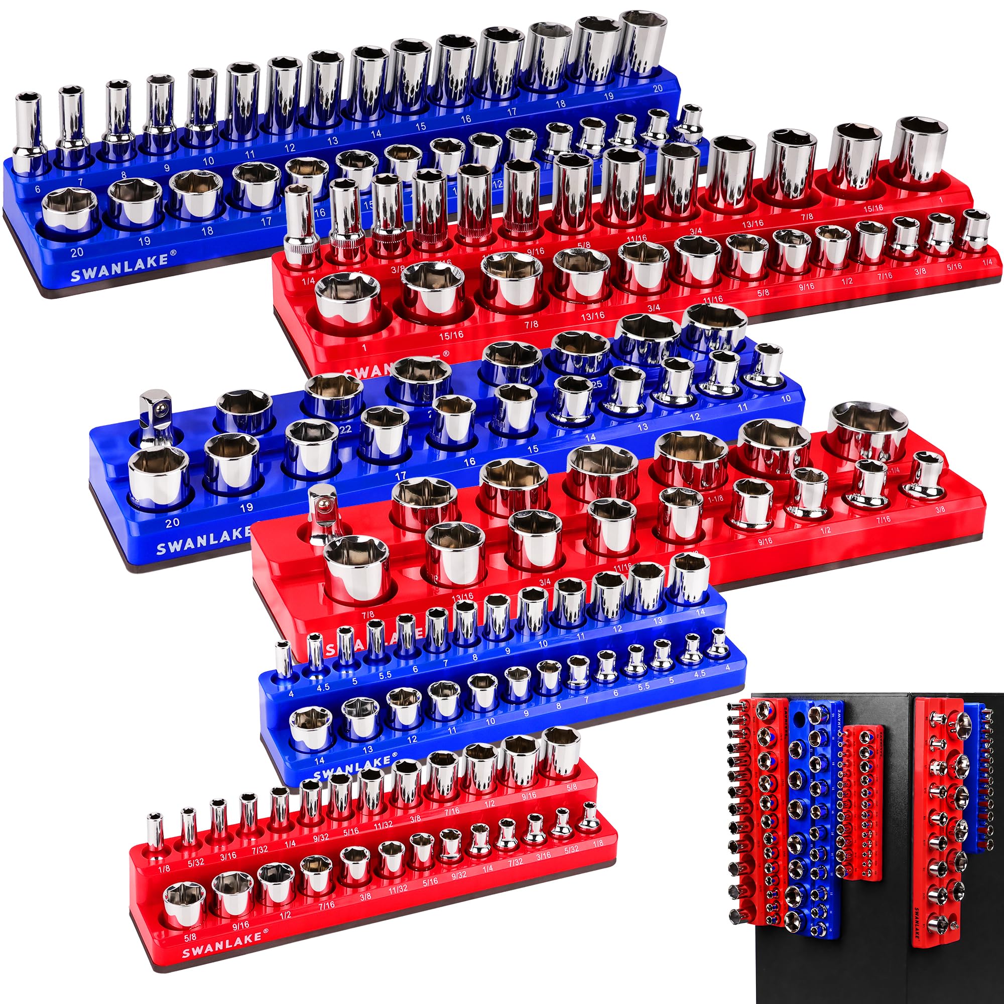 Magnetic Socket Organizer Set, 6PCS Socket Holder, 1/4", 3/8", 1/2" Sockets Hold