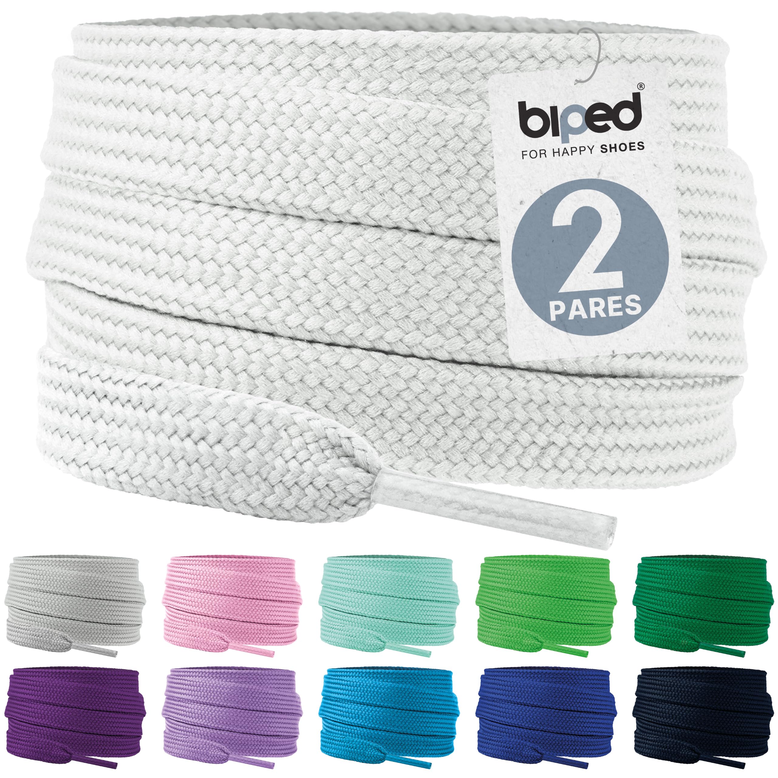 biped LACES Flat Laces (2 Pairs), Polyester Flat Shoelaces, 10 mm Width, Premium