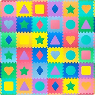 ProSource Kids Foam Puzzle Floor Play Mat with Shapes & Colors 36 Tiles, 12"x12" and 24 Borders