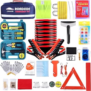 LIANXIN Emergency Roadside Kit for Car,Safety Car Kit with Jumper Cables | Roadside Assistance Emergency Kit Warning Triangle, Safety Hammer, Tow Rope, Car Emergency Kit Gifts for New Drivers