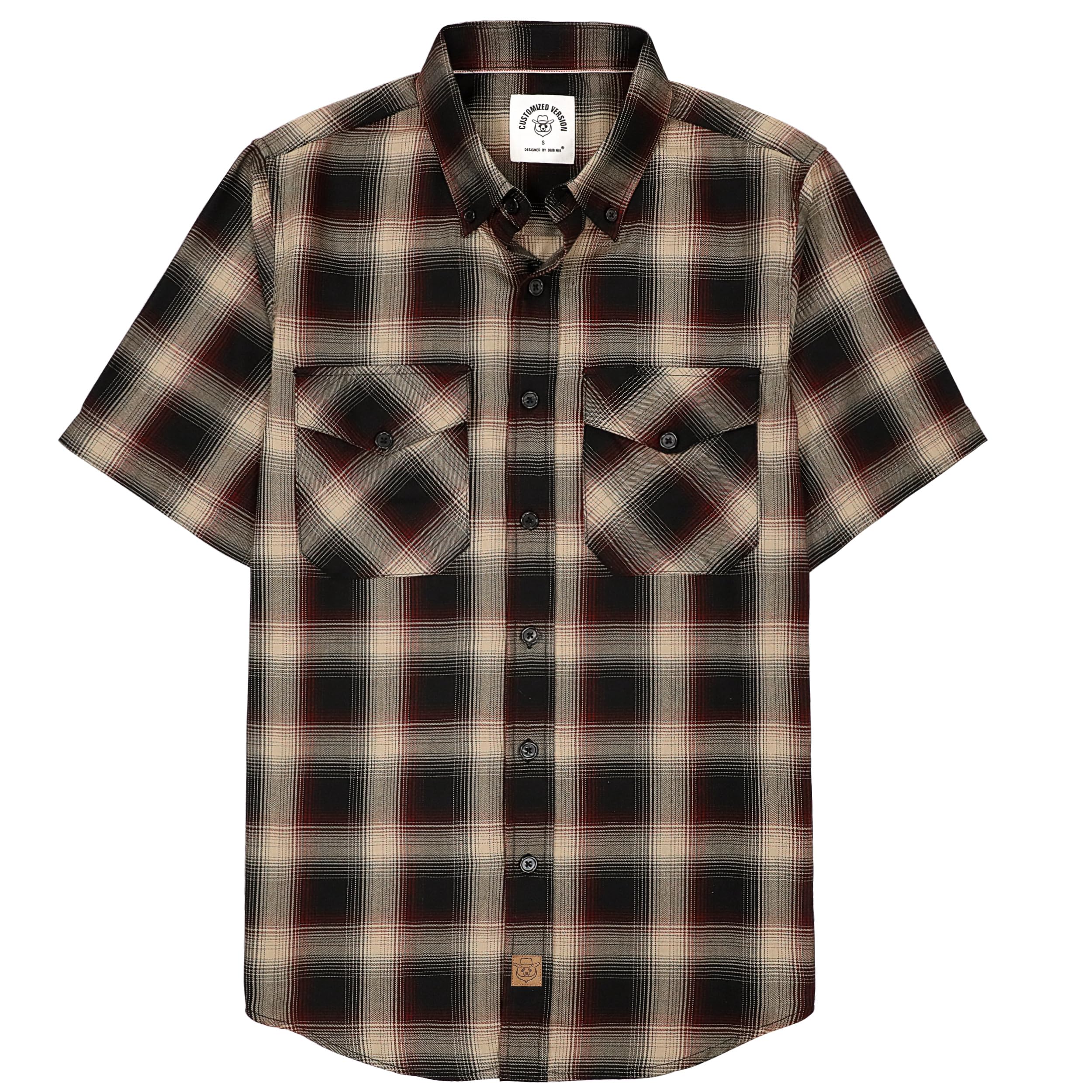 Dubinik® Mens Short Sleeve Button Down Two Pockets Soft Vintage Regular Fit Vint
