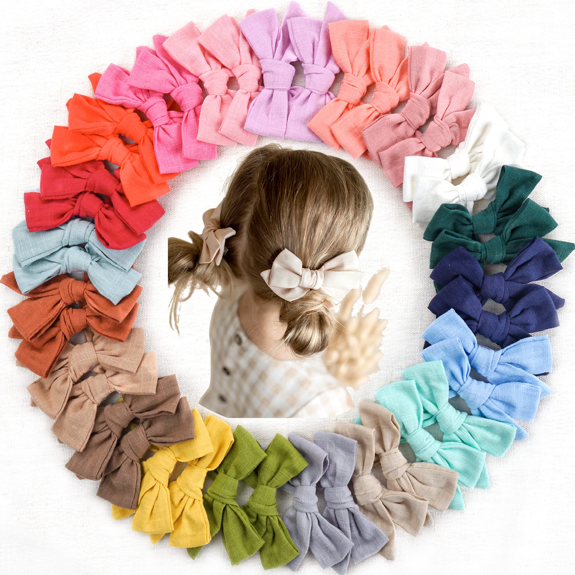 CÉLLOT 40 Pieces Girls Hair Bows Linen Fabric Bows Alligator Clips Hair Accessor