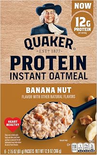 Quaker, Protein Instant Oatmeal, Banana Nut, 12.9 Oz, 6 Count (Pack of 1)