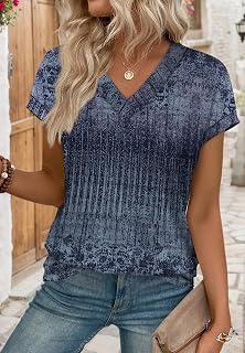 Women T Shirts V Neck Cap Sleeve Summer Tops Basic Women Blouse Beach Holiday Spring Wear