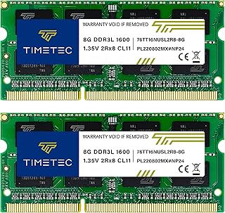 Timetec 16GB KIT(2x8GB) DDR3L / DDR3 1600MHz PC3L-12800 / PC3-12800 Non-ECC Unbuffered 1.35V / 1.5V CL11 2Rx8 Dual Rank 204 Pin SODIMM Laptop Notebook PC Computer Memory RAM Module Upgrade