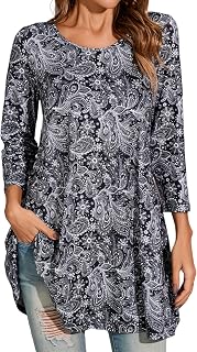 Enmain T-shirts Women 3/4 Sleeve Plus Size Blouses and Shirts for Women Elegant Loose Round Neck Casual Tunic Long Elasticity T-Shirt Clothes S-3XL